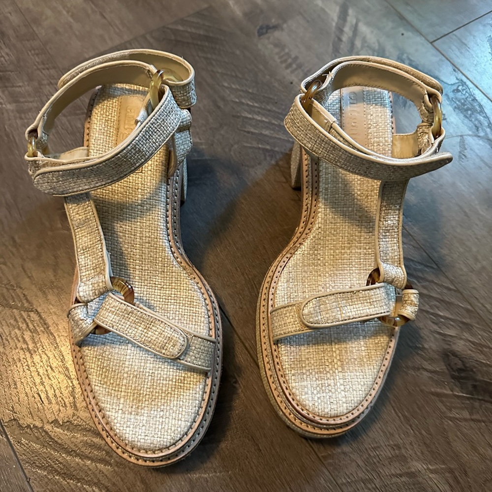NEW Cult Gaia Elka Platform Sandals Raffia Tortoise 38 - Picture 4 of 8